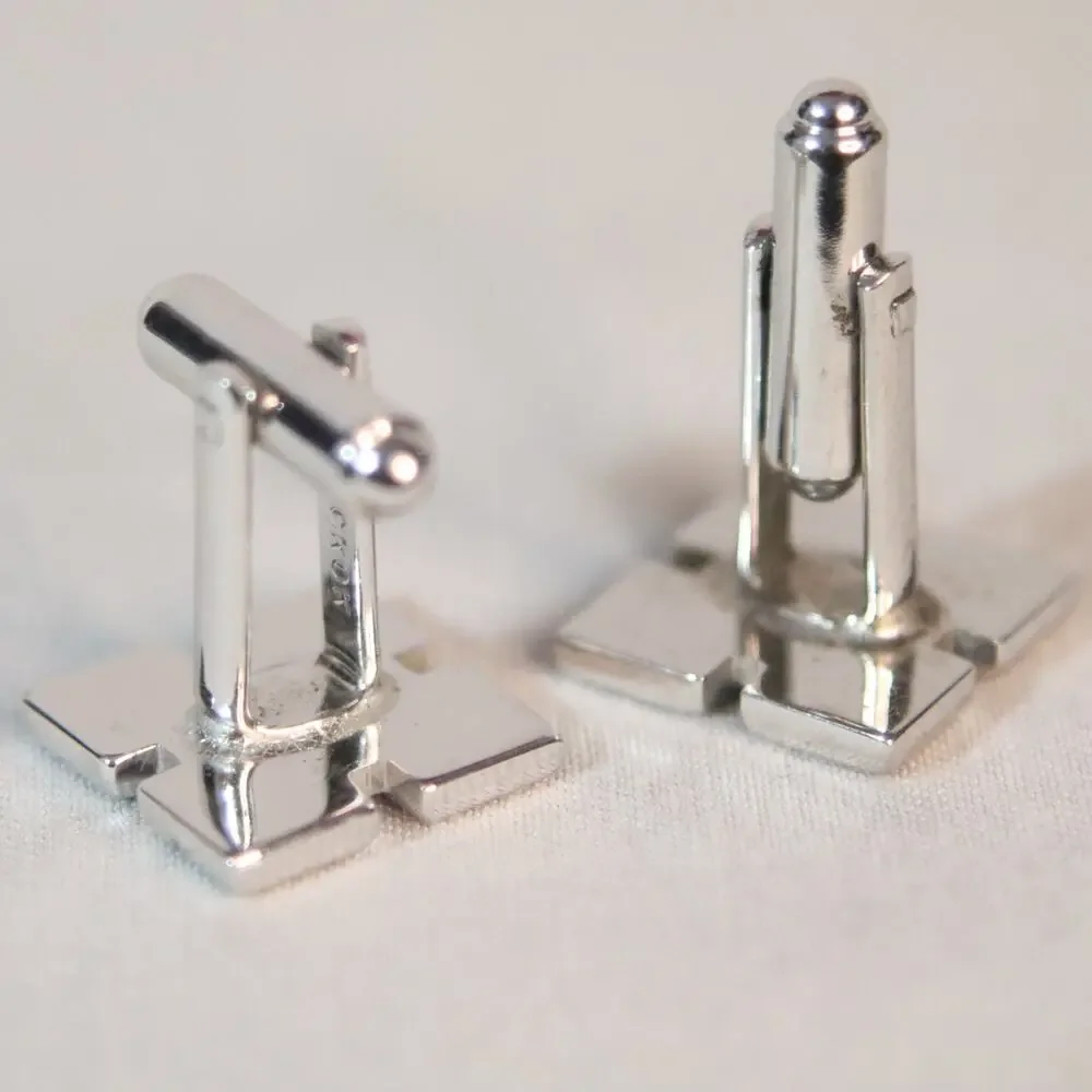 💎Hickok USA Cufflinks Silver Tone Squares On Square
